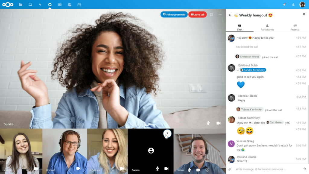 Intégration Nextcloud 19 avec Collabora Online, Deck et Talk 1 Visioconférence Talk dans Nextcloud