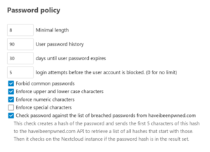 Politique de mots de passe dans Nextcloud