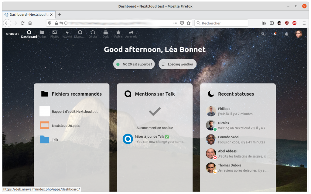 Les nouveautés de Nextcloud Hub version 20 (1/2) 1 Barre d'icônes de Nextcloud 20