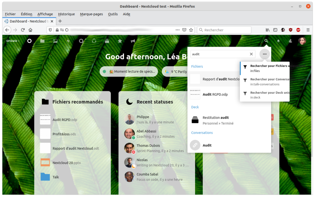 Les nouveautés de Nextcloud Hub version 20 (1/2) 3 La recherche unifiée de Nextcloud 20