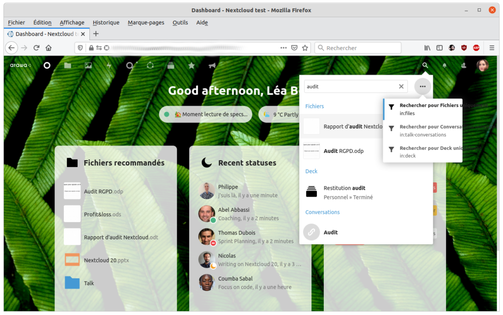 La recherche unifiée de Nextcloud 20