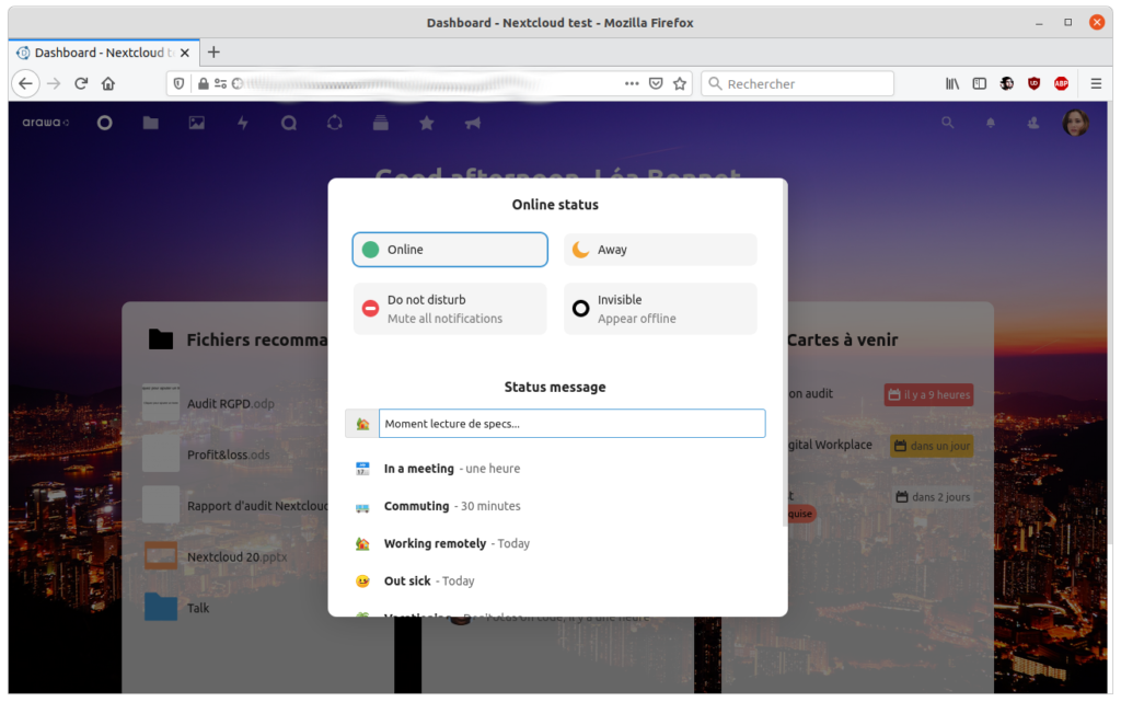 Votre statut dans Nextcloud 20