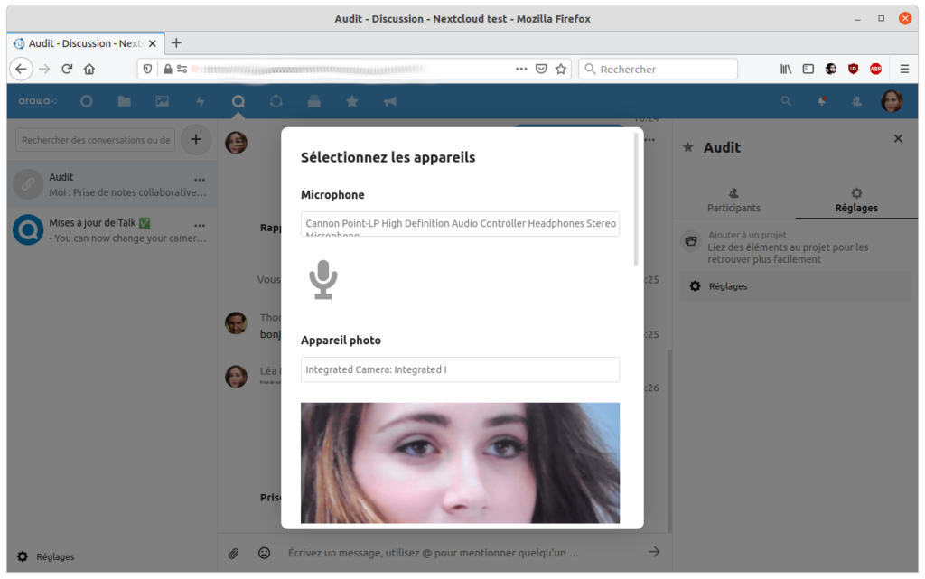 Sélection de micro et webcam dans Talk