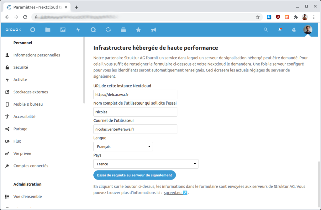 Talk avec un HPB hébergé pour vous dans Nextcloud 20