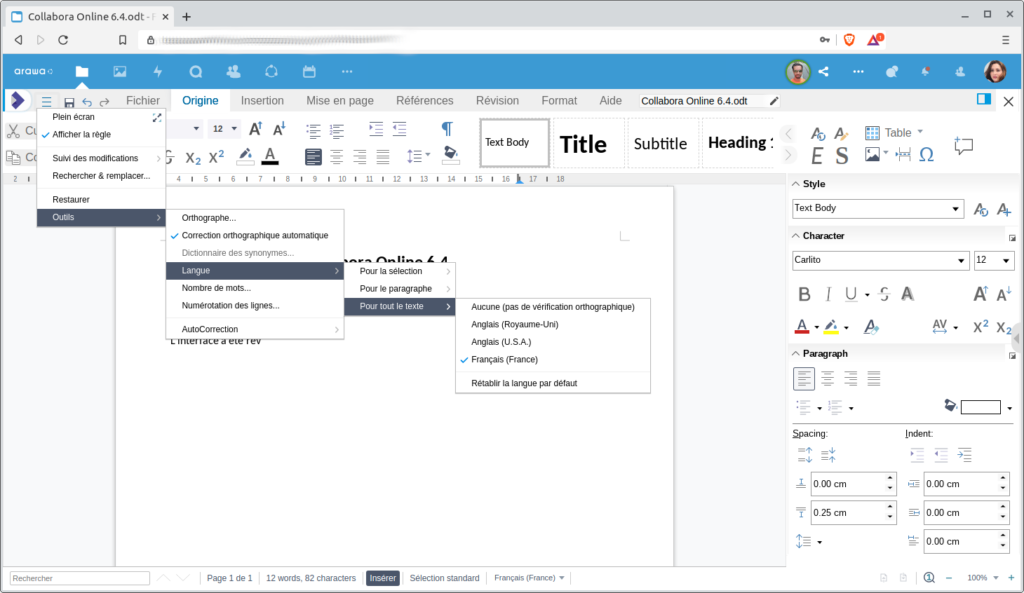 Collabora Online 6.4.0 pour votre Digital Workplace 1 Arawa - Collabora Online 6.4 - Ruban hamburger menu