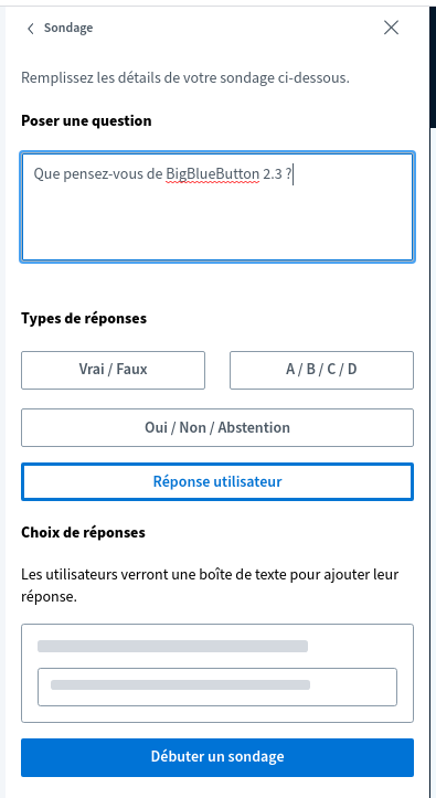 BigBlueButton 2.3, scalabilité et maturité 6 Formuler une question ouverte