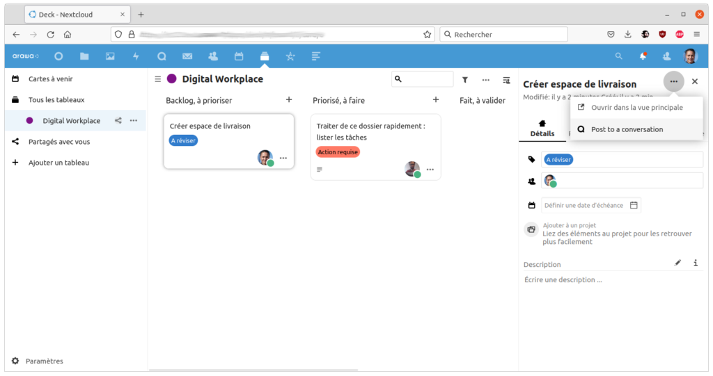 arawa nextcloud 22 deck talk deck envoyer carte1