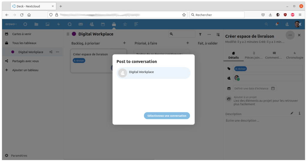 arawa nextcloud 22 deck talk deck envoyer carte2