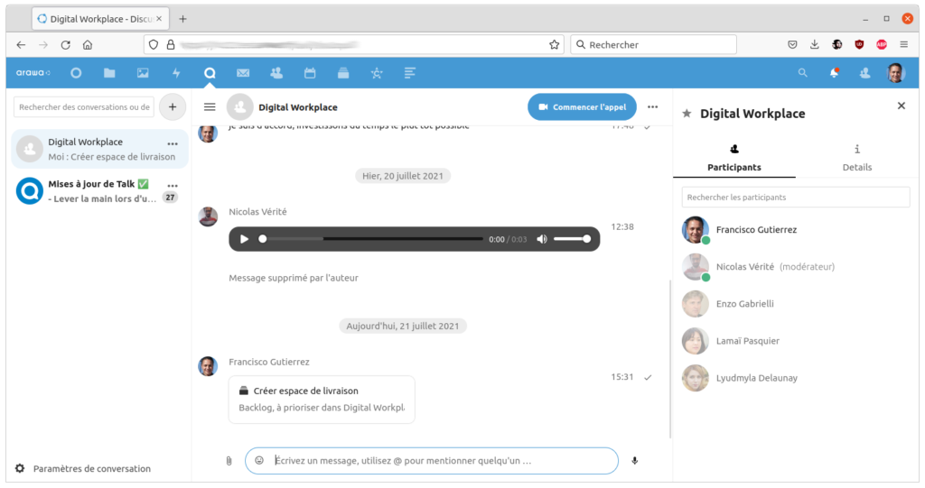 arawa nextcloud 22 deck talk deck envoyer carte4