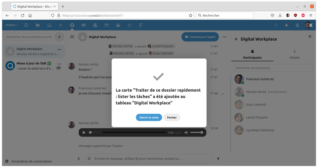 arawa nextcloud 22 talk deck creer carte3