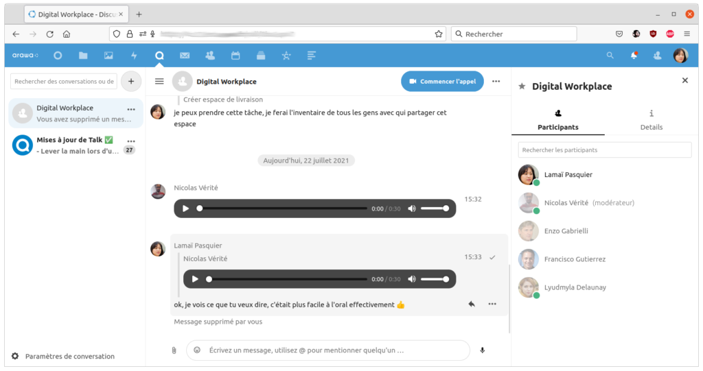 arawa nextcloud 22 talk effacer2