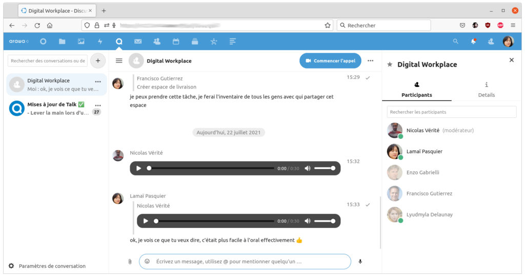Nextcloud 22 + Talk 12 : Digital Workplace moderne 11 arawa nextcloud 22 talk2