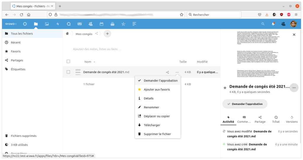 arawa nextcloud 22 workflows demande1