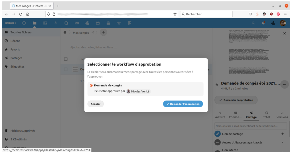 arawa nextcloud 22 workflows demande2