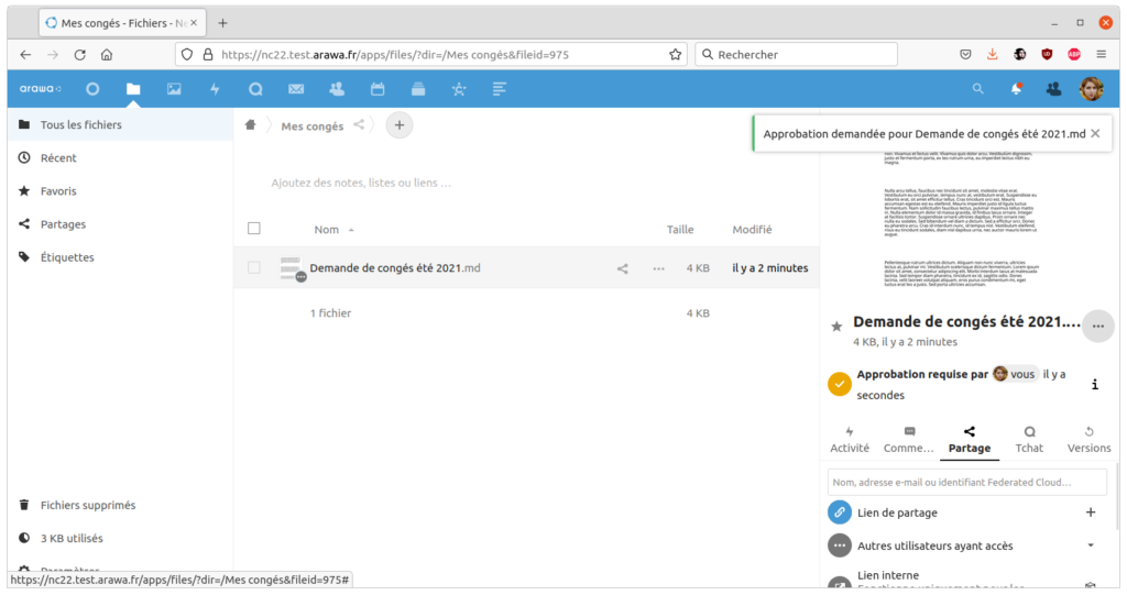 arawa nextcloud 22 workflows demande3