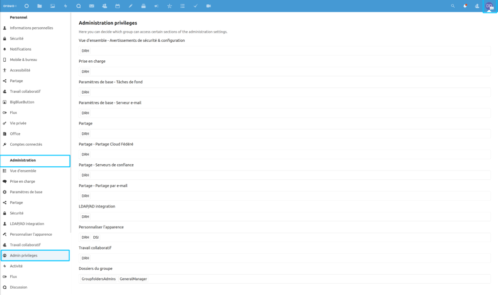 Nextcloud 23 : renforcez la collaboration avec votre écosystème 6 Délégation d'administration Nextcloud