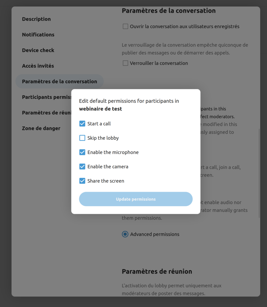Nextcloud 23 : renforcez la collaboration avec votre écosystème 3 Talk : nouvelles permissions pour le modérateur