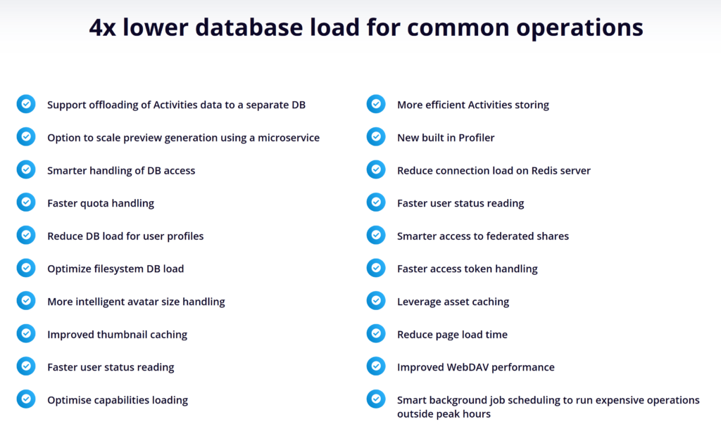 Nextcloud 24 : amélioration des performances et de l'écosystème d'applications 3 Liste d'améliorations apportées par Nextcloud 24 sur les durées de chargement des données