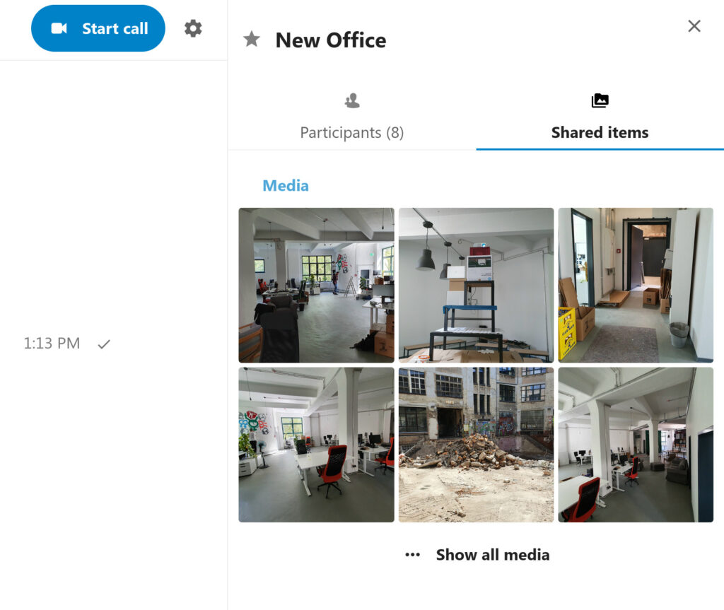 Nextcloud 24 : amélioration des performances et de l'écosystème d'applications 15 Conversation Talk avec un panneau latéral droit ouvert, affichant tous les médias de la conversation sélectionnée (photos, vidéos)