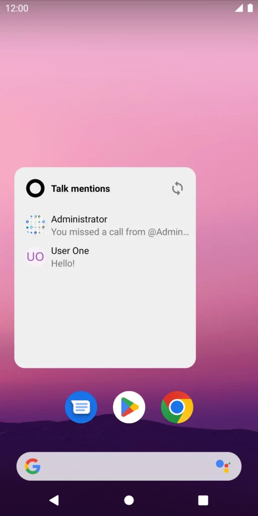 widget Talk du client nextcloud pour android