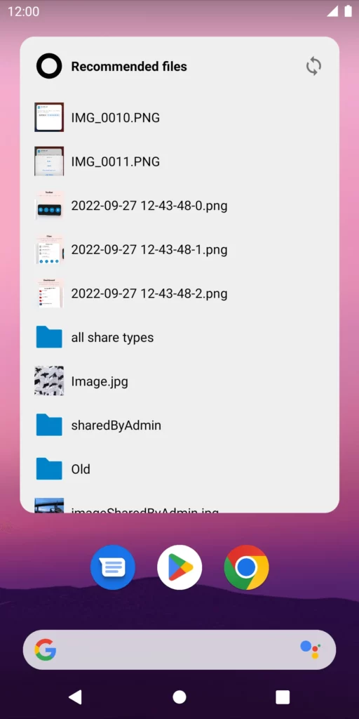 widget fichiers recommandés du client nextcloud pour android