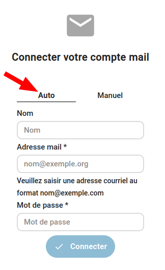Interface de configuration et de connexion des comptes mails à Nextcloud Mail