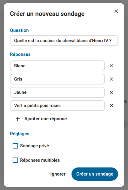 Interface de création des sondages.