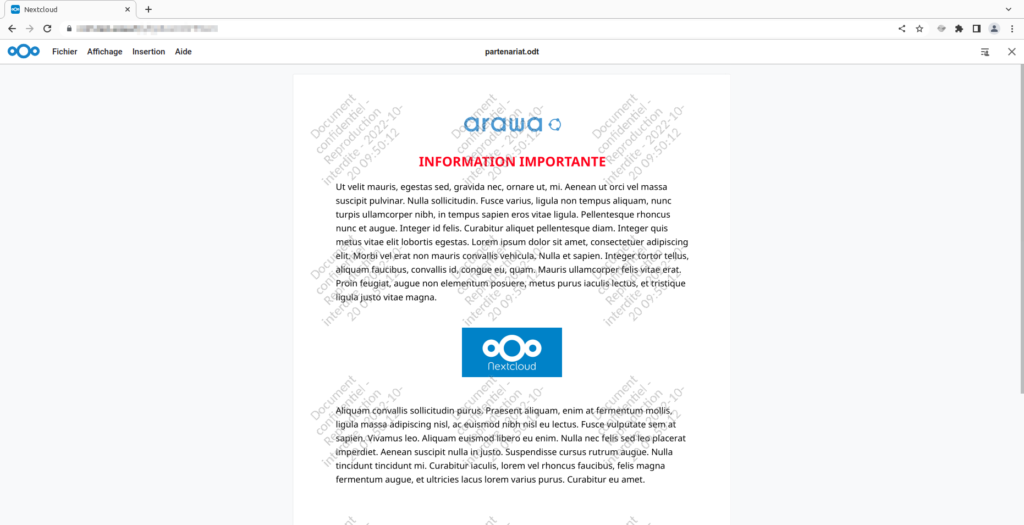 Détail des nouveautés de Nextcloud 25 (Hub 3) 50 Nouveau filigrane de confidentialité