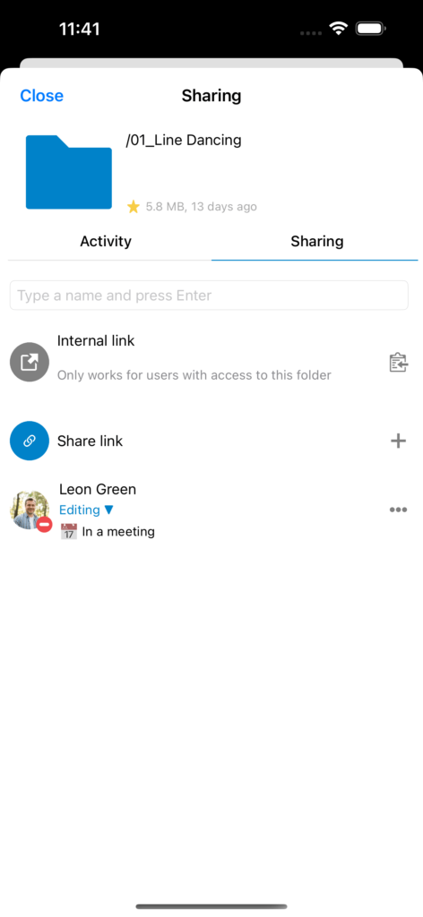 Interface des partages du client Nextcloud pour iOS