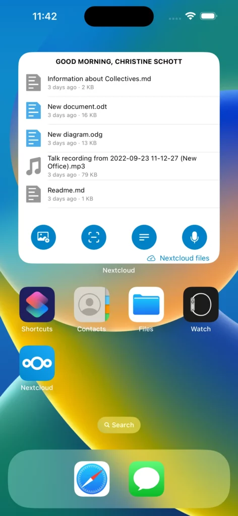 Widget fichiers recommandés du client Nextcloud pour iOS