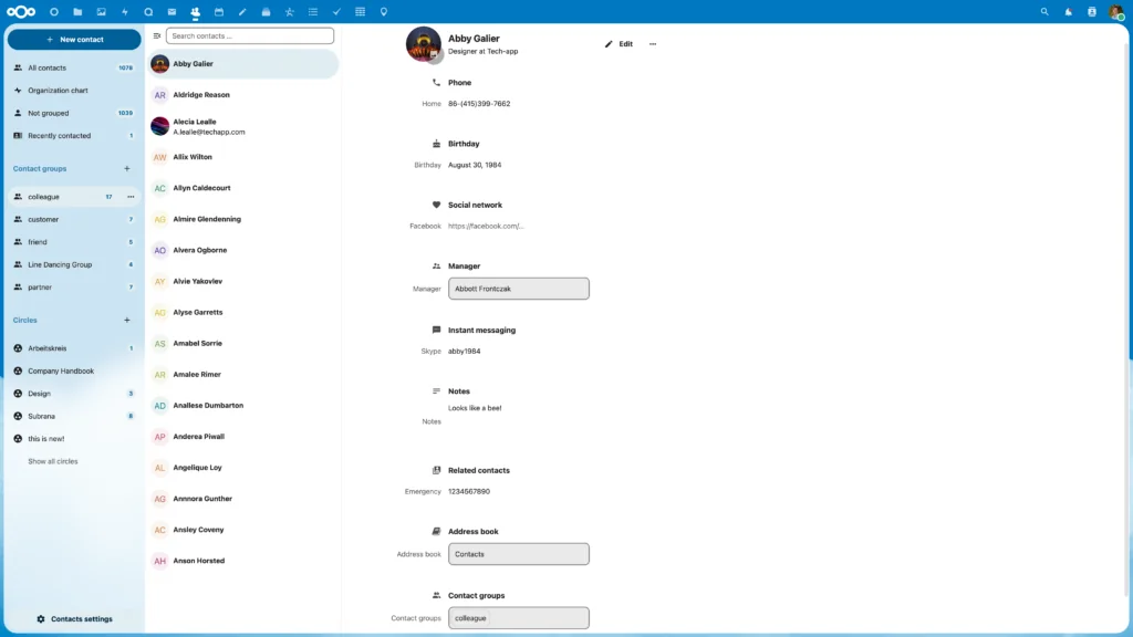 Détail des nouveautés de Nextcloud Hub 5 (v. 27) 28 contacts 3