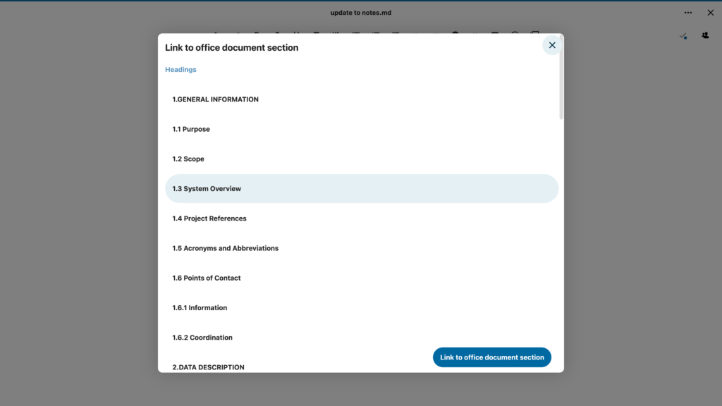 Détail des nouveautés de Nextcloud Hub 5 (v. 27) 22 nextcloud office document section picker