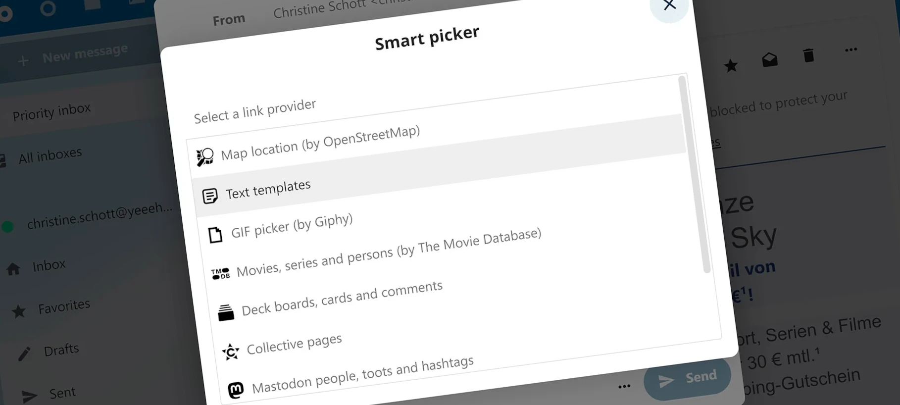 nextcloud groupware mail smart picker zoomed out
