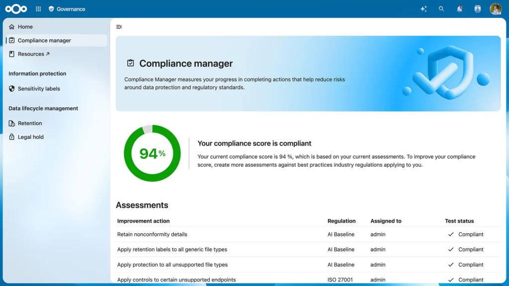 Principales nouveautés de Nextcloud Hub 26 Spring (v. 34) 46 nextcloud governance compliance manager