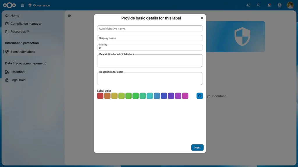 Principales nouveautés de Nextcloud Hub 26 Spring (v. 34) 45 nextcloud governance sensitivity labels 2